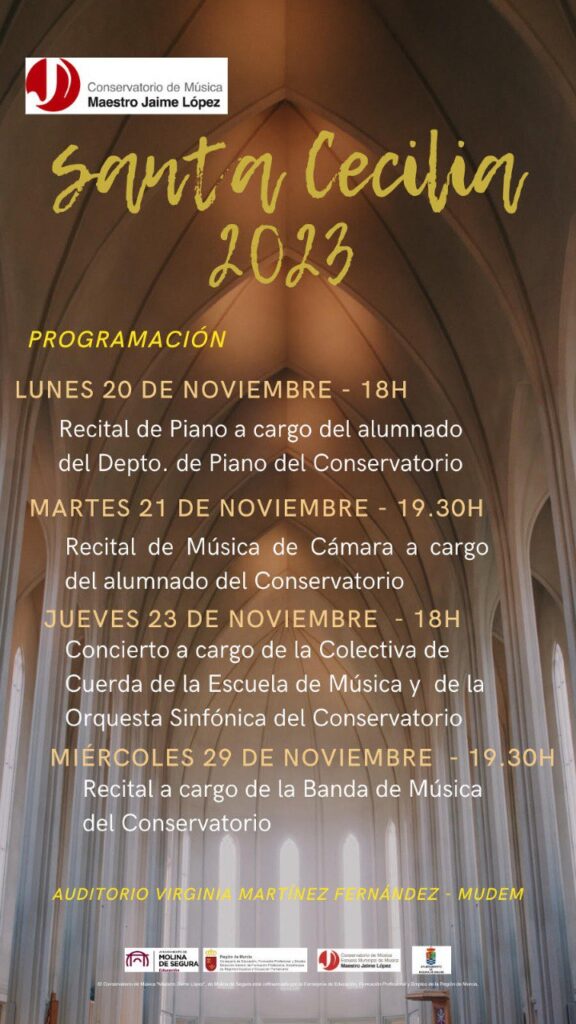 Conservatorio Música Molina Actividades Santa Cecilia 2023 Días 20 al 29 CARTEL