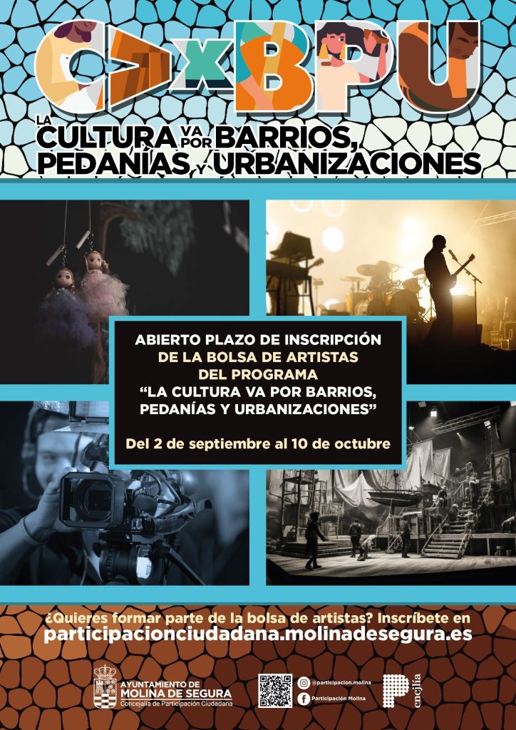 Participación Ciudadana Molina Plazo inscripción en Bolsa Artistas programa 'La Cultura va por Barrios, Pedanías y Urbanizaciones' CARTEL