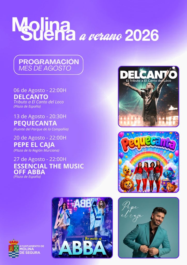 Cultura y Fiestas Locales Ciclo 'Molina Suena a verano' 2026 CARTEL PROGRAMACIÓN AGOSTO